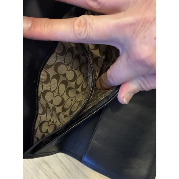 Vintage Y2K Coach Black Leather Tri-Fold Wallet Silver Buckle Monogram Logo - Picture 4 of 11